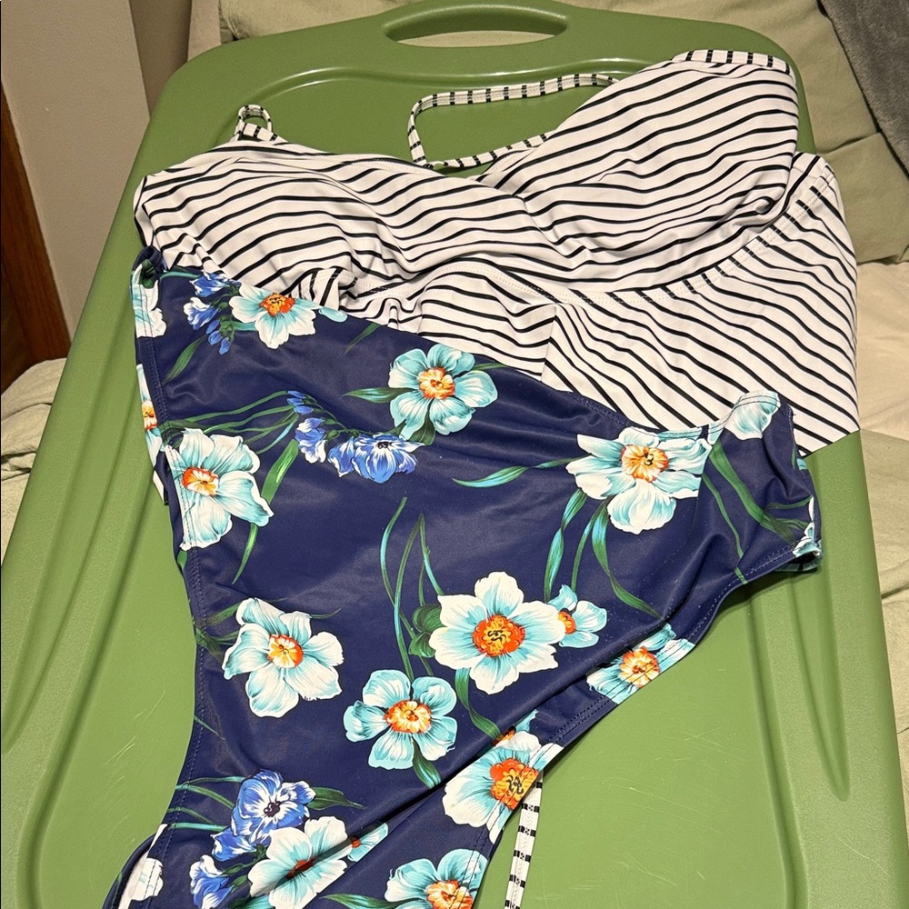 Striped and Floral Kids One Piece Swimsuit